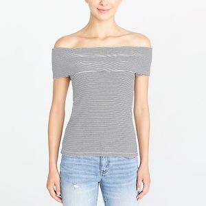 J.Crew Black & White Striped Off the Shoulder Top